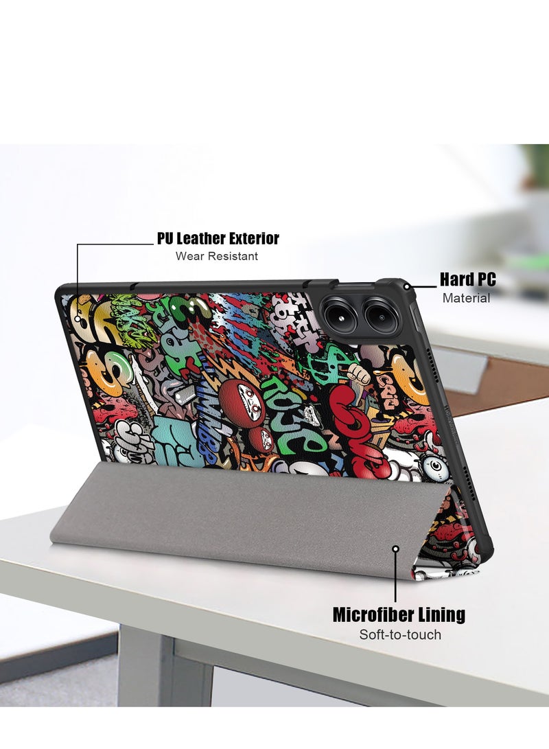 Case For Xiaomi Redmi Pad SE Pro 12.1 Multi-Viewing Angles All New PU Leather Smart Cover with Auto Sleep Wake Feature Slim Flip Shell Case for Redmi SE Pro 12.1 (Graffiti) - Image 5