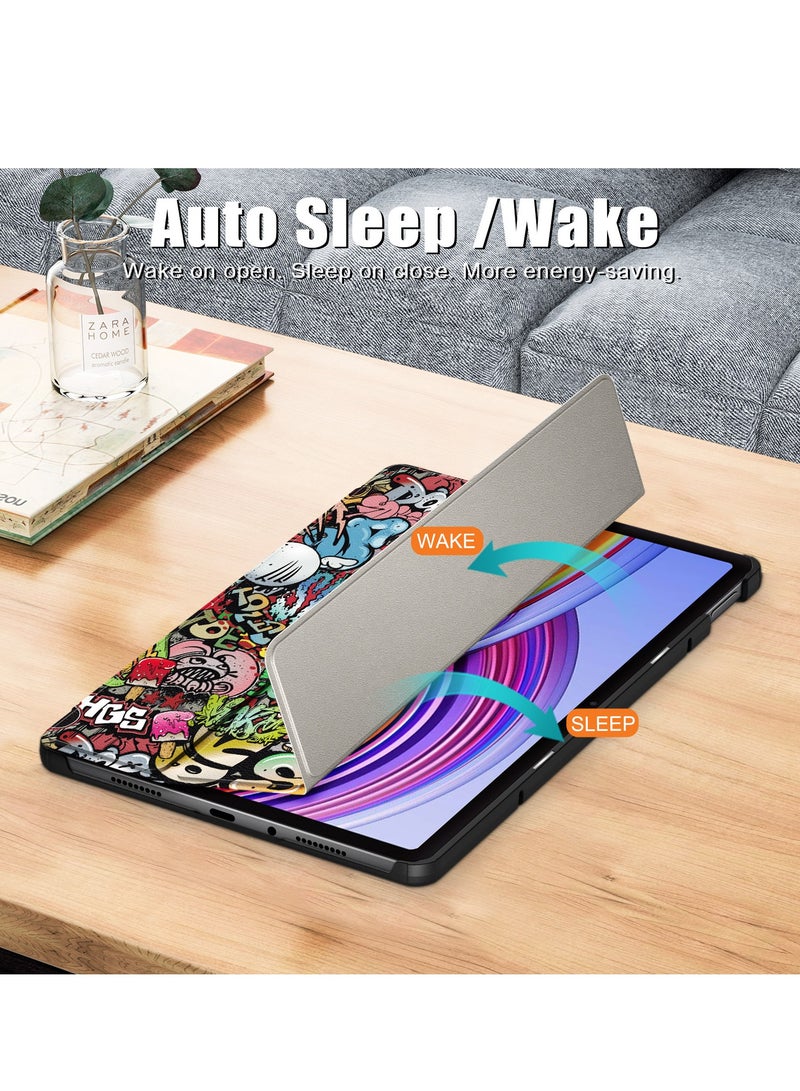 Case For Xiaomi Redmi Pad SE Pro 12.1 Multi-Viewing Angles All New PU Leather Smart Cover with Auto Sleep Wake Feature Slim Flip Shell Case for Redmi SE Pro 12.1 (Graffiti) - Image 3