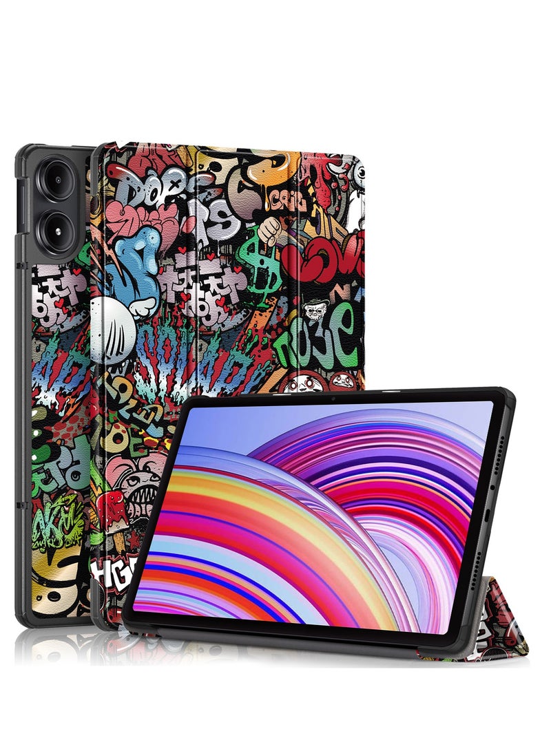 Case For Xiaomi Redmi Pad SE Pro 12.1 Multi-Viewing Angles All New PU Leather Smart Cover with Auto Sleep Wake Feature Slim Flip Shell Case for Redmi SE Pro 12.1 (Graffiti) - Image 1