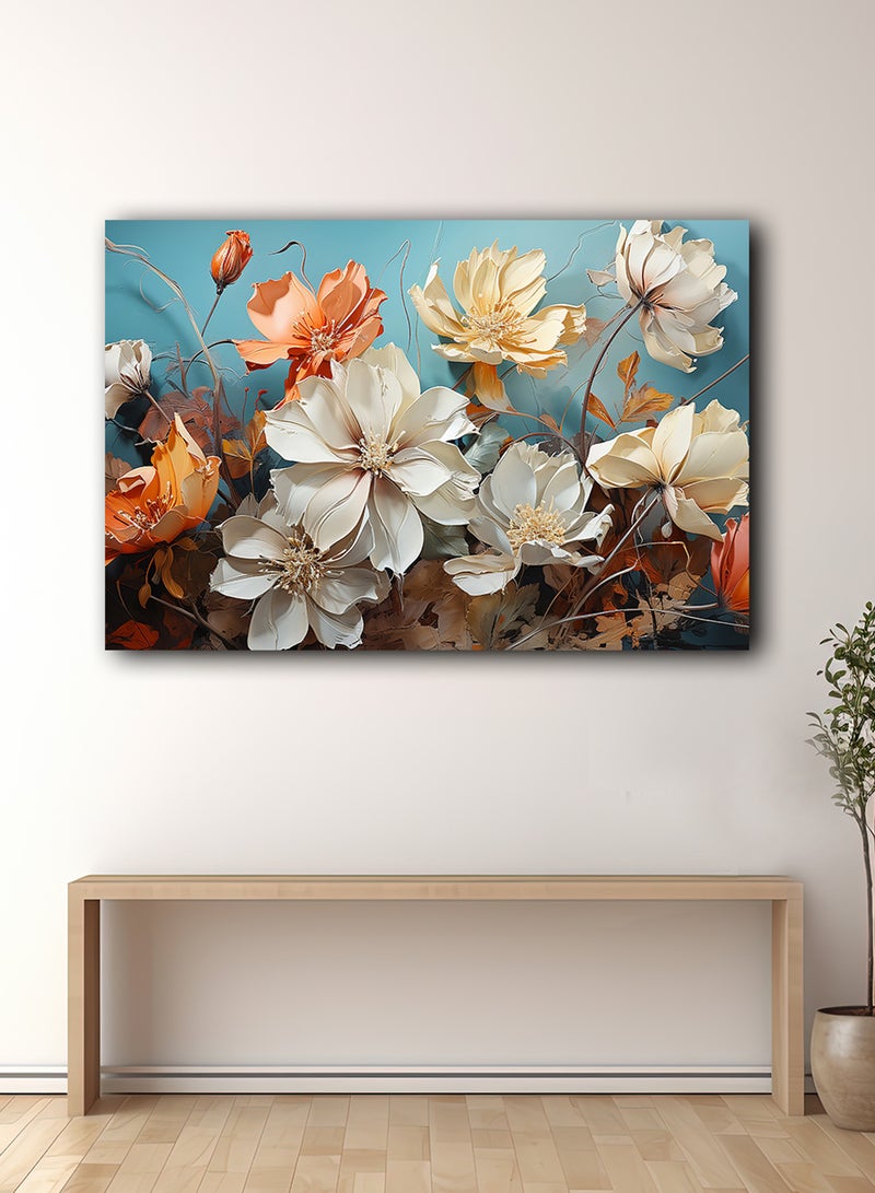 لوحة كانفاس على إطار خشبي بتصميم زهور ملونة - Image 2