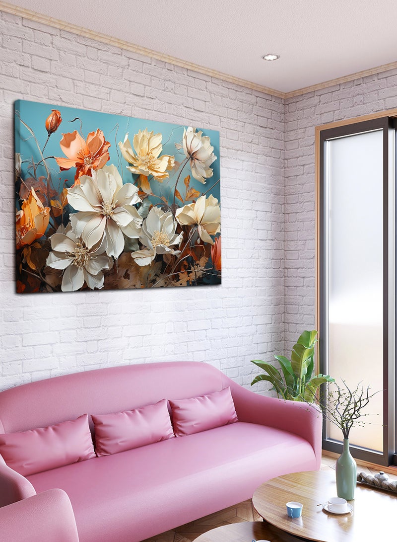 لوحة كانفاس على إطار خشبي بتصميم زهور ملونة - Image 3