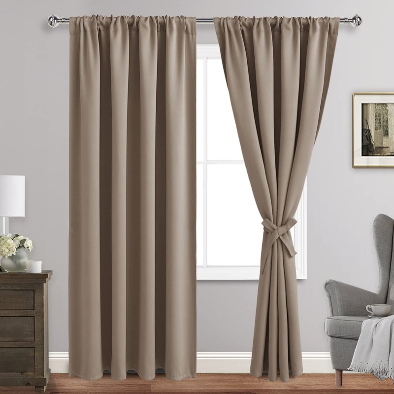 JIUZHEN Blackout Curtains for Bedroom - Thermal Insulated Room Darkening Noise Reducing  52 x 96 Inch Length Curtains for Living Room  Set of 2 Panels with Tiebacks  Camel - Image 1