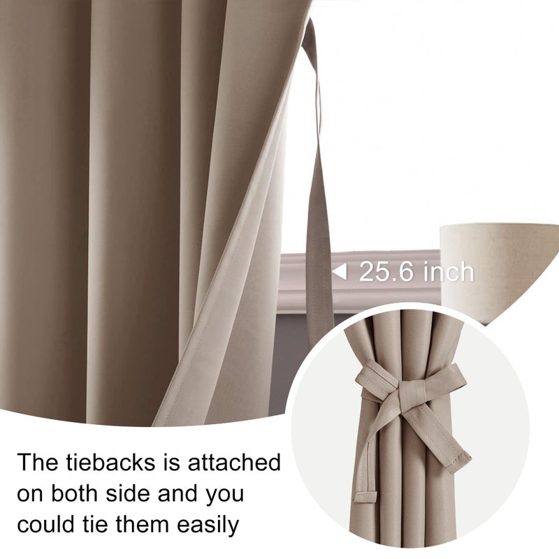 JIUZHEN Blackout Curtains for Bedroom - Thermal Insulated Room Darkening Noise Reducing  52 x 96 Inch Length Curtains for Living Room  Set of 2 Panels with Tiebacks  Camel - Image 5