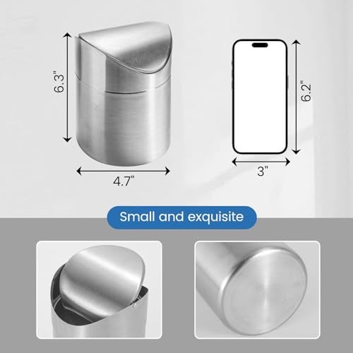 LOVEINUSA Mini Trash Can with Lid, 1.5L Small Garbage Bin Brushed Stainless Steel Desk Trash Can for Bathroom, Office, Kitchen, Coffee Table, and Countertop Use - Image 4