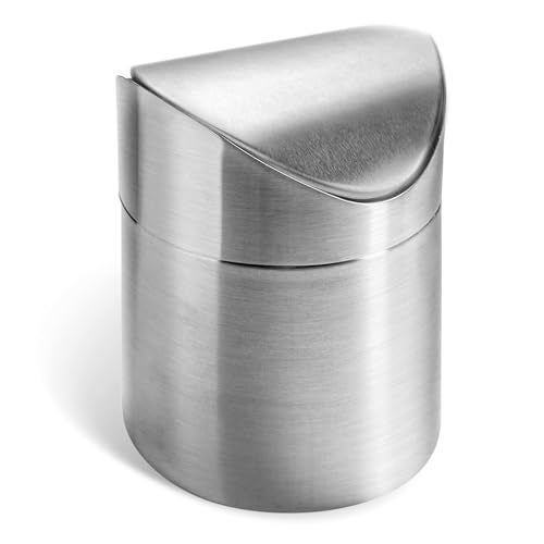 LOVEINUSA Mini Trash Can with Lid, 1.5L Small Garbage Bin Brushed Stainless Steel Desk Trash Can for Bathroom, Office, Kitchen, Coffee Table, and Countertop Use - Image 1