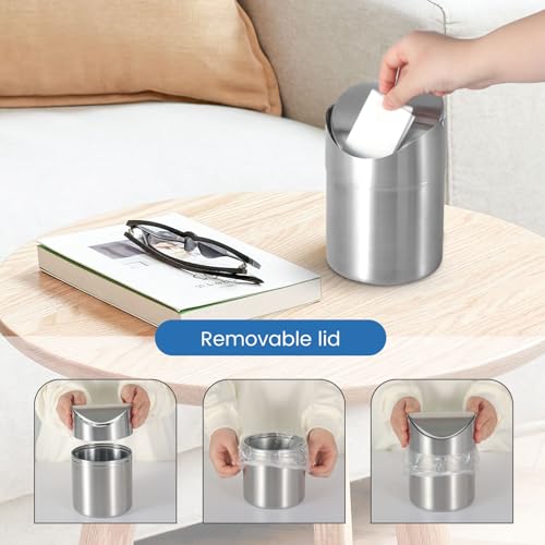 LOVEINUSA Mini Trash Can with Lid, 1.5L Small Garbage Bin Brushed Stainless Steel Desk Trash Can for Bathroom, Office, Kitchen, Coffee Table, and Countertop Use - Image 5