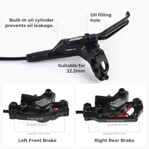 BOLANY Disc Brake Sets Oil Hydraulic MTB Bike Aluminum Alloy Front 800mm Rear 1400mm Brake Levers with is/PM Adapter Fit MTB Fat Bike E-Bike Road Bike - Image 2