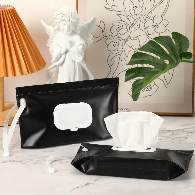 FEBSNOW 2 Pack Baby Wipes Dispenser Holder, Black Portable Refillable Baby Wet Wipes Pouch Container Reusable Travel Case - Image 5