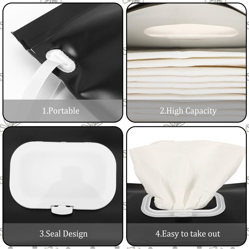 FEBSNOW 2 Pack Baby Wipes Dispenser Holder, Black Portable Refillable Baby Wet Wipes Pouch Container Reusable Travel Case - Image 4