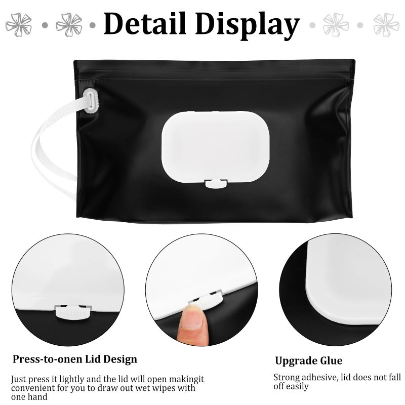 FEBSNOW 2 Pack Baby Wipes Dispenser Holder, Black Portable Refillable Baby Wet Wipes Pouch Container Reusable Travel Case - Image 3