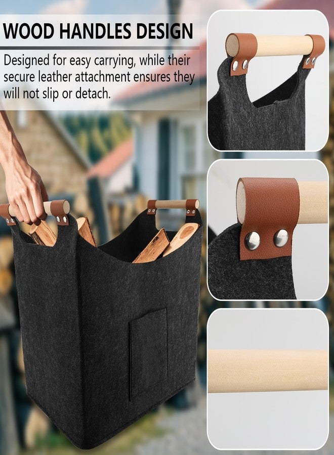 ZEMBSOYA Firewood Carrier with Wooded Handles,Felt Firewood Basket and Front Pocket Multipurpose Foldable Large Capacity Carrier Storage Bag （2pcs） - Image 4