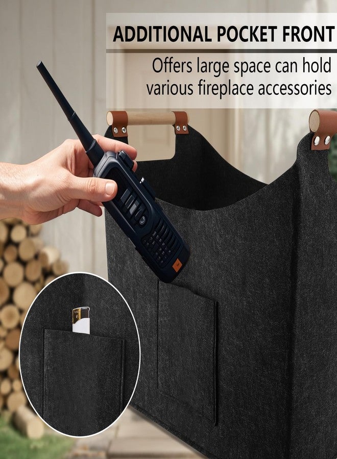 ZEMBSOYA Firewood Carrier with Wooded Handles,Felt Firewood Basket and Front Pocket Multipurpose Foldable Large Capacity Carrier Storage Bag （2pcs） - Image 3