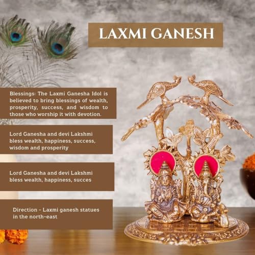 INTERNATIONAL GIFT® Copper Plated Laxmi Ganesh Tree God Idol Statue Oxidized Finish with 2 Piece Jyot with Beautiful Velvet Box Packing and with Carry Bag (20H x 16W x 14L Centimeters) - Image 2