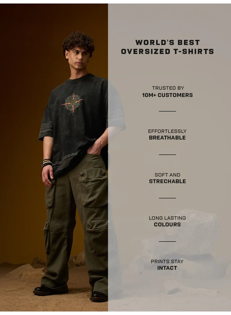 The Souled Store  The Souled Store Men Nomad Embroidered Charcoal Grey Oversized T-Shirts for Men | Best Price UAE