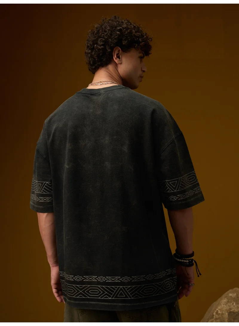 The Souled Store  The Souled Store Men Nomad Embroidered Charcoal Grey Oversized T-Shirts for Men | Best Price UAE
