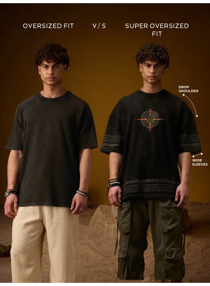 The Souled Store  The Souled Store Men Nomad Embroidered Charcoal Grey Oversized T-Shirts for Men | Best Price UAE