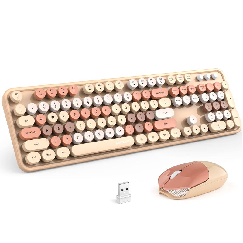 KNOWSQT Wireless Keyboard and Mouse Combo, MilkTea 104 Keys Full-Sized 2.4 GHz Round Keycap Colorful Keyboards, USB Receiver Plug and Play, for Windows, Mac, PC, Laptop, Desktop - Image 1