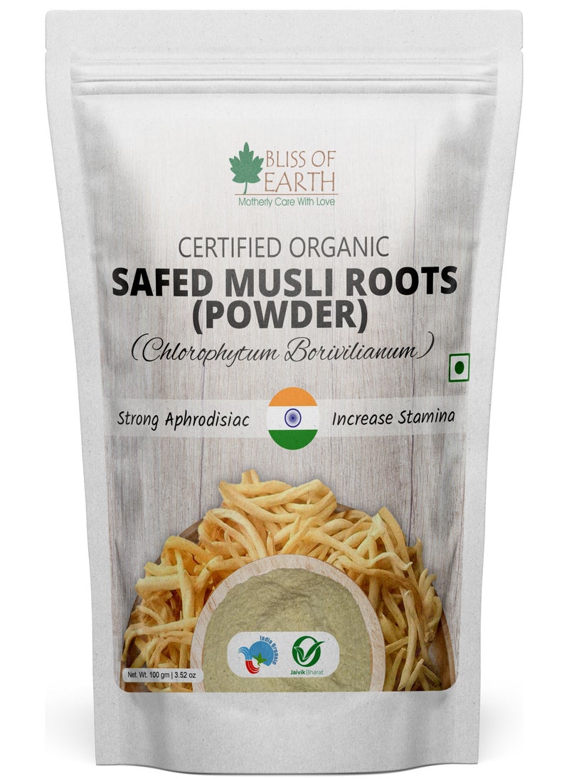 BLISS OF EARTH Bliss of Earth Safed Musli  Powder Orgnaic Chlorophytum Borivilianum Helps Boost Immunity Energy  Stamina Vitality and Performance For Men and Women 100g  - Image 1