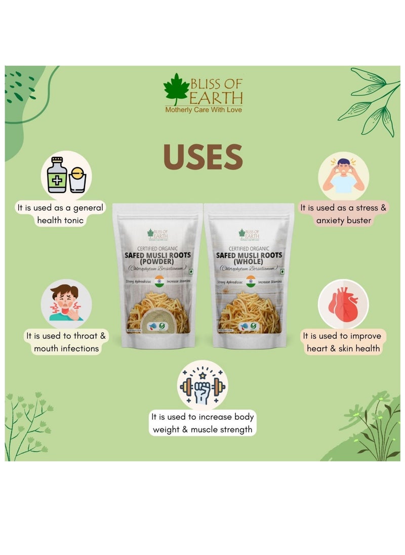BLISS OF EARTH Bliss of Earth Safed Musli  Powder Orgnaic Chlorophytum Borivilianum Helps Boost Immunity Energy  Stamina Vitality and Performance For Men and Women 100g  - Image 2