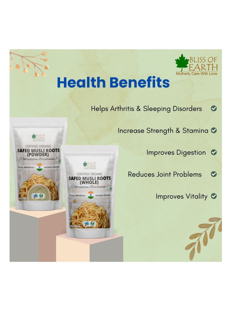 BLISS OF EARTH Bliss of Earth Safed Musli  Powder Orgnaic Chlorophytum Borivilianum Helps Boost Immunity Energy  Stamina Vitality and Performance For Men and Women 100g  - Image 3