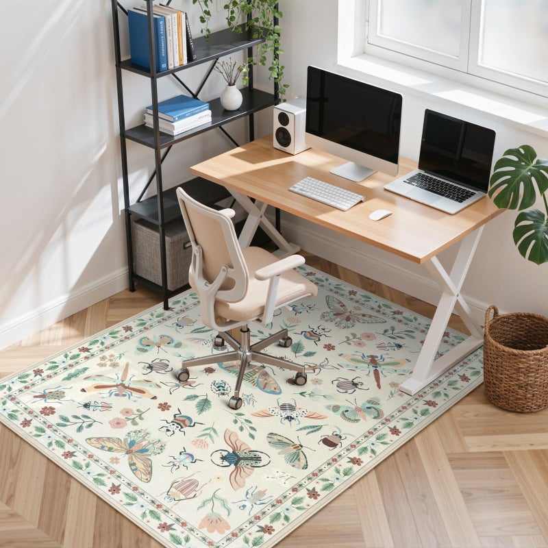 Anidaroel 48"x60" Office Chair Mat for Hardwood Floor/Tile Floor, Anti-Slip Floor Mat for Office Chairs, Low Pile Desk Rug for Offices, Beige Insect Print Office Chair Rug - Image 1