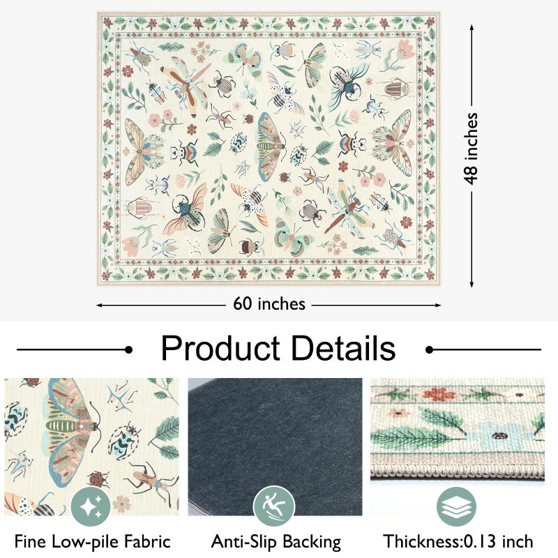 Anidaroel 48"x60" Office Chair Mat for Hardwood Floor/Tile Floor, Anti-Slip Floor Mat for Office Chairs, Low Pile Desk Rug for Offices, Beige Insect Print Office Chair Rug - Image 4