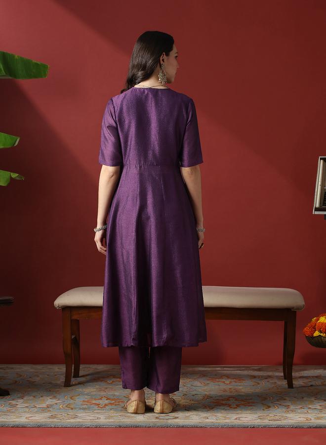 globus Lace Detail Anarkali Kurta and Straight Pants Festive Set - Image 3