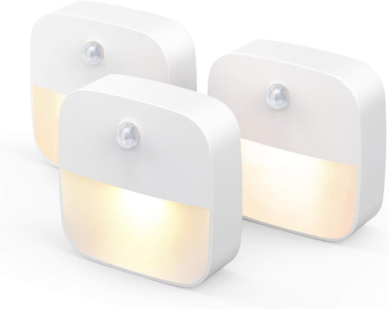 Womdee 3-Pack Stick-Anywhere Night Light, Warm White LED, Motion Sensor, Energy Efficient, Plastic, Minimalist Style - Image 1