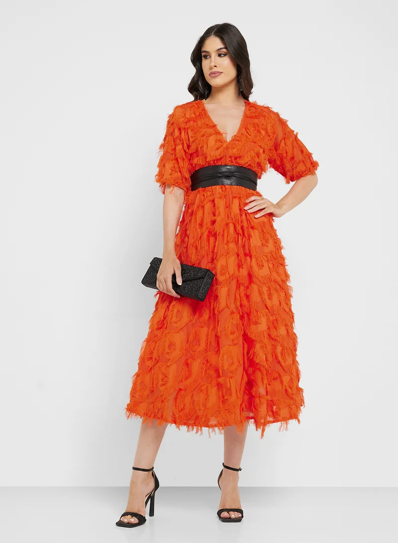 YAS Fringed Midi Dress