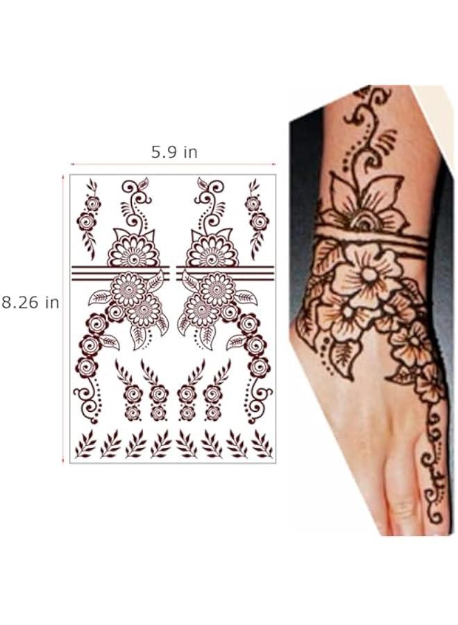 مجموعة وشم حناء مؤقتة تحتوي على 12 ورقة، مقاومة للماء، ملصقات بنية للفتيات والنساء في حفلات الزفاف (البني-2) - Image 3