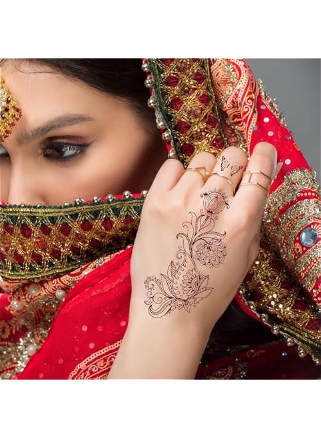 مجموعة وشم حناء مؤقتة تحتوي على 12 ورقة، مقاومة للماء، ملصقات بنية للفتيات والنساء في حفلات الزفاف (البني-2) - Image 4