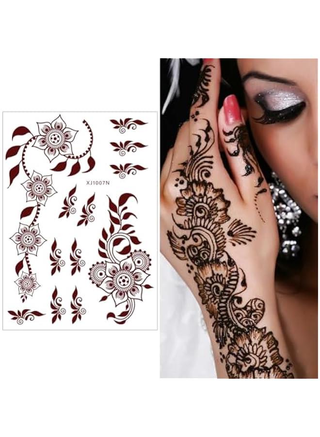 مجموعة وشم حناء مؤقتة تحتوي على 12 ورقة، مقاومة للماء، ملصقات بنية للفتيات والنساء في حفلات الزفاف (البني-2) - Image 2