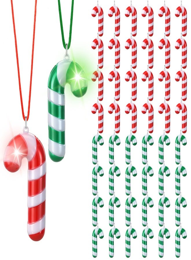 Yinkin 50 Pcs Christmas Light up Necklace for Kids Adults Flashing Necklaces Glow Necklaces Bulk for Xmas Party Favors Stocking Stuffers Christmas Ornaments Decoration(Red,Green,Crutch) - Image 1