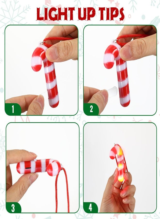 Yinkin 50 Pcs Christmas Light up Necklace for Kids Adults Flashing Necklaces Glow Necklaces Bulk for Xmas Party Favors Stocking Stuffers Christmas Ornaments Decoration(Red,Green,Crutch) - Image 3