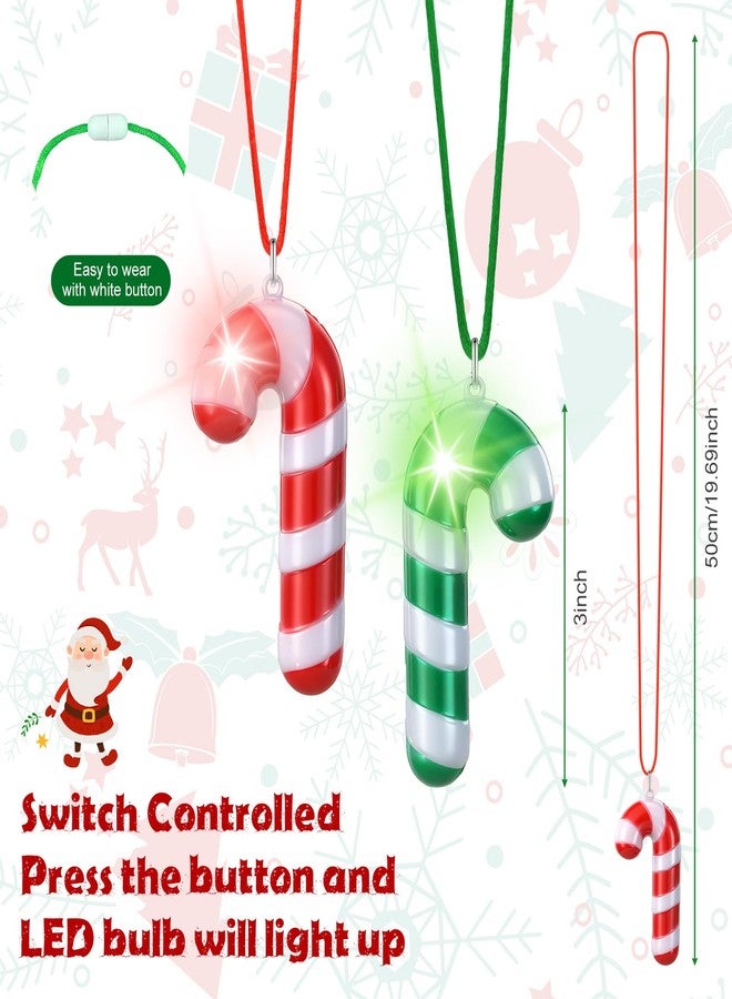 Yinkin 50 Pcs Christmas Light up Necklace for Kids Adults Flashing Necklaces Glow Necklaces Bulk for Xmas Party Favors Stocking Stuffers Christmas Ornaments Decoration(Red,Green,Crutch) - Image 2
