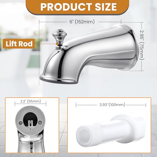 Dreyoo Tub Spout Universal Fits 12 Copper Pipe 12 IPS and 34 IPS Bathroom Bathtub Faucet with Adapters and Hex WrenchChromeClassic - Image 3