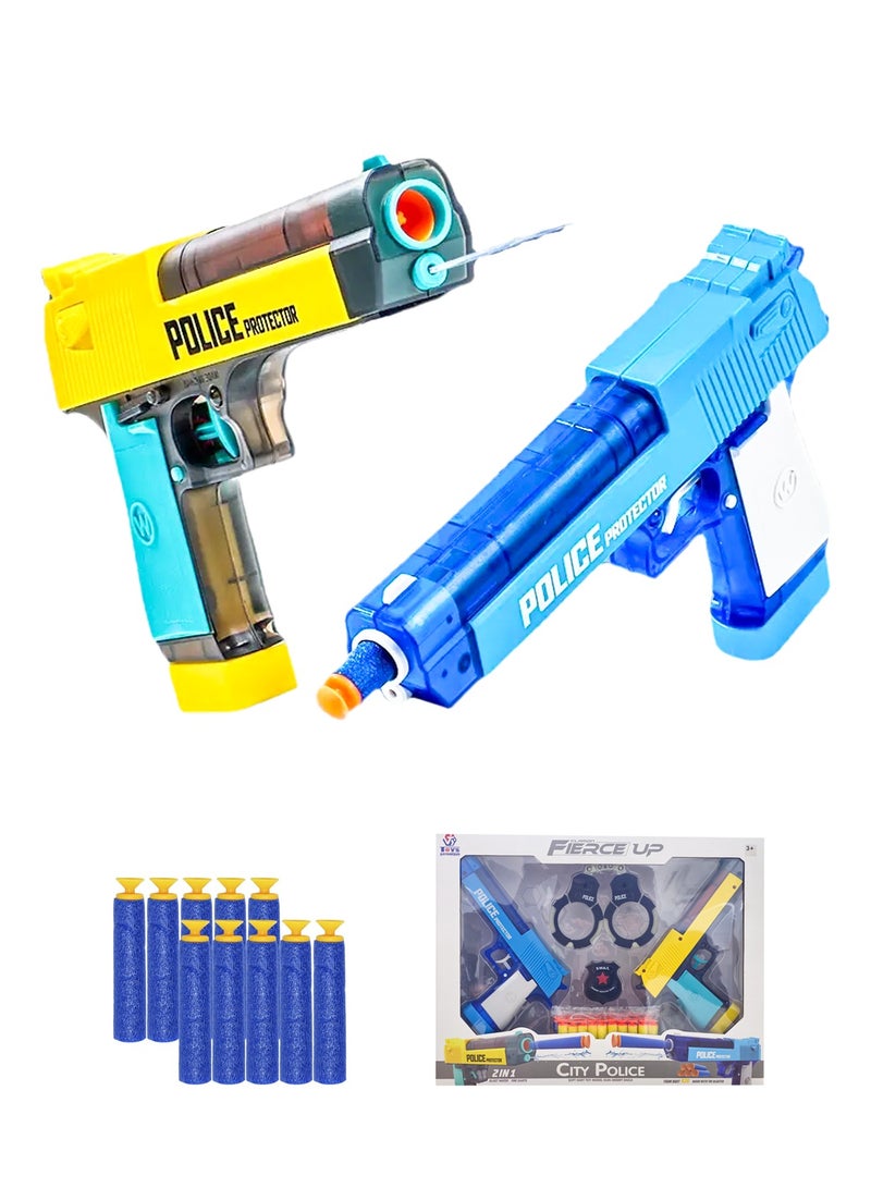 2 in 1 Soft Bullet Gun and Water Gun with Handcuff, Police Badge, Child Police Role Play Toy Game Set for Kids - Image 1