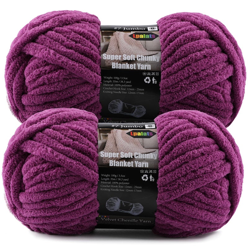 Lpalats 2-Pack Super Soft Chunky Yarn for Crocheting Blankets - 7oz/76.4yd Total, Thick & Plush Chenille Yarn for Quick Baby Projects, Amigurumi, Scarves, Violet - Image 1
