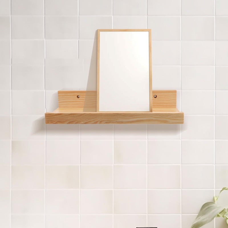 Solid Wood Floating Wall Shelf 30x14cm Rustic Mounted Storage Rack for Living Room Kitchen - Image 3