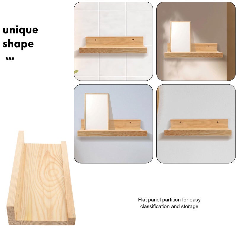Solid Wood Floating Wall Shelf 30x14cm Rustic Mounted Storage Rack for Living Room Kitchen - Image 5