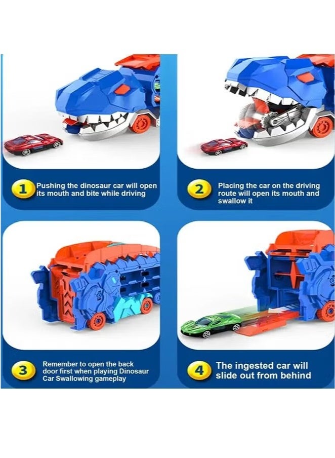 ZVEV Dinosaur Swallowing Car, Triceratops Dinosaur Transporter Foldable Slide Track Toy for Kids Ages 3 4 5 6 7 8 (Blue) Toddler Car Toys Track Set for Kids Boys Girls，Dinosaur Educational Toy - Image 4