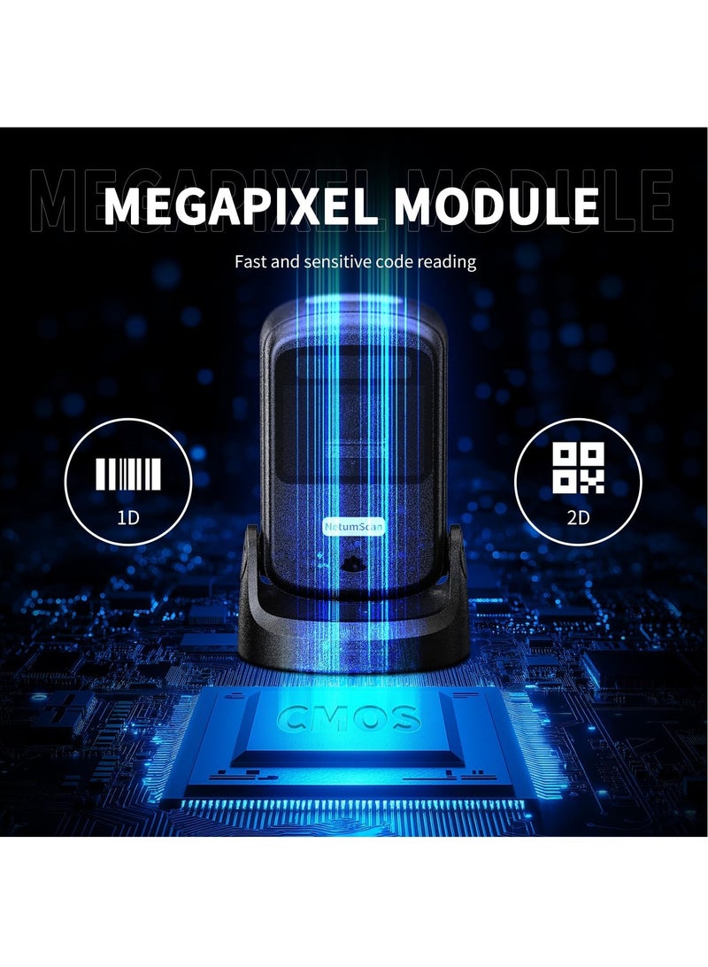 NETUM Automatic Barcode Scanner USB Wired - Hands-Free Desktop 1D/2D/QR Barcode Reader with 1M CMOS Sensor, Omnidirectional Scanning for Retail Store, Warehouse, Supermarket, Library, POS System - Image 4