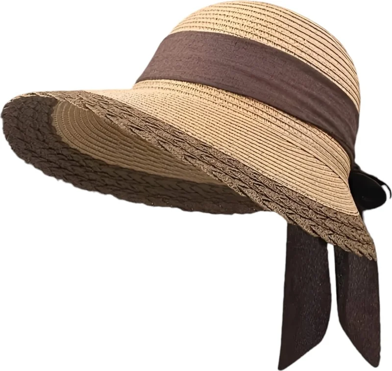 Tezzgelsin Women's Bow Patterned Organic Straw Foldable Summer Hat