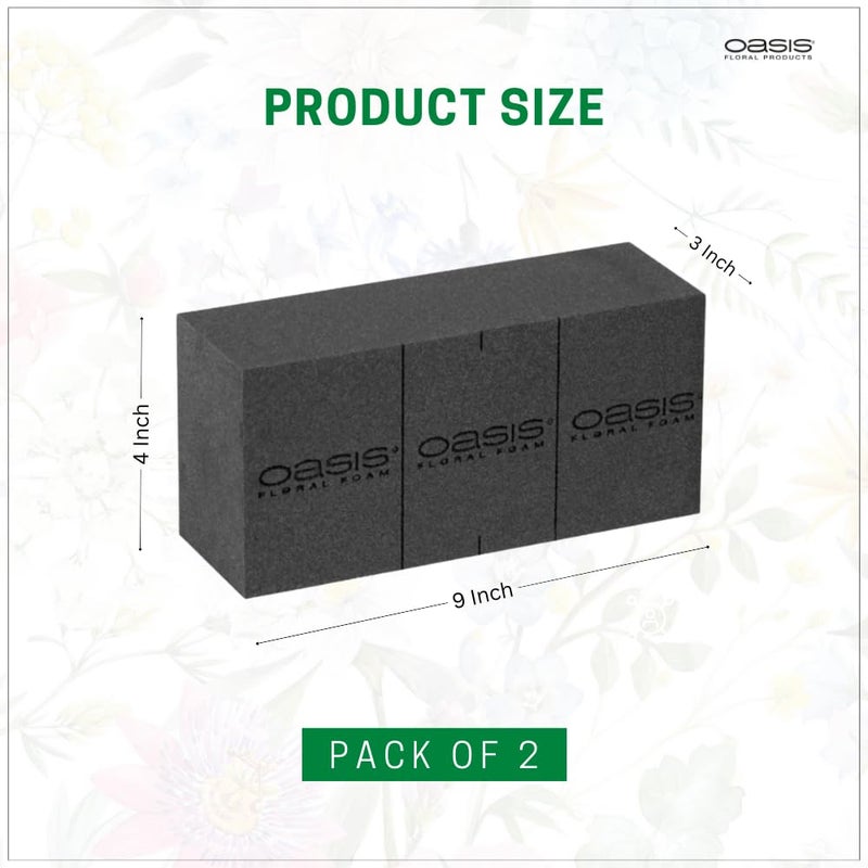 Oasis Pack of 2 Midnight Black Floral Foam Bricks | Black Florist Foam Blocks for Flower Arrangements in Home Décor, Weddings, Events, Festivals & More | Size 9 x 3 x 4 Inches - Image 2