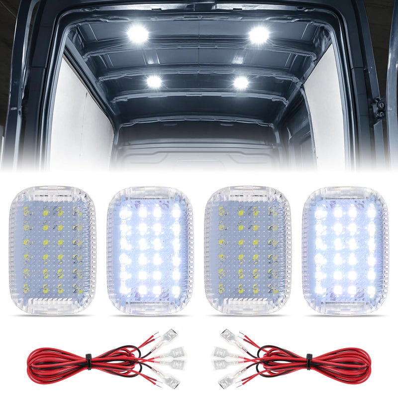 FetonAuto 4PCS Transit Interior Carbin Courtesy Load Space Area Roof Top Cargo Van LED Lights with Wire Harness Accessories for 2014-2024 Ford Transit 150 250 350 HD Connect, White 6000K - Image 1