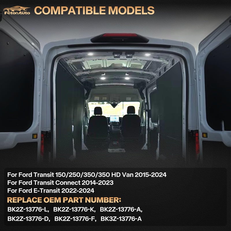 FetonAuto 4PCS Transit Interior Carbin Courtesy Load Space Area Roof Top Cargo Van LED Lights with Wire Harness Accessories for 2014-2024 Ford Transit 150 250 350 HD Connect, White 6000K - Image 5