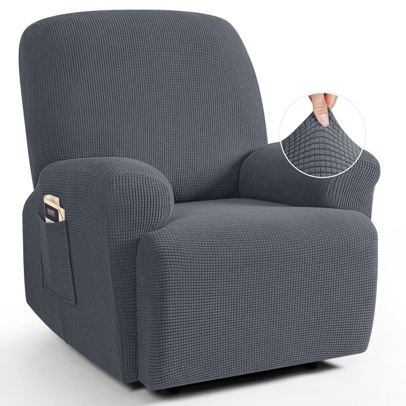 TAOCOCO Recliner Cover 4Pieces Recliner Stretch Sofa Slipcover Recliner Cover 1 Seat Couch Protector Soft Furniture Protector Covers with ElasticChair Covers Jacquard Pattern Grey