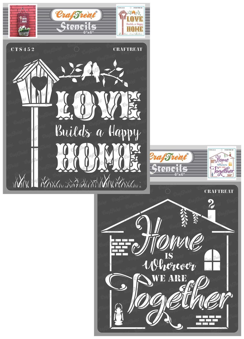 CrafTreat Stencils Home Painting - Lovely Home and Home is - Size: 6X6 Inches (2 Pcs) - Stencils Combo Pack for Craft - Quotes Stencils for Craft and Art - Home Decor Word Stencils - Image 1