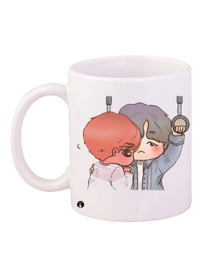 RYN Anime Printed Coffee Mug White/Blue/Brown 11ounce