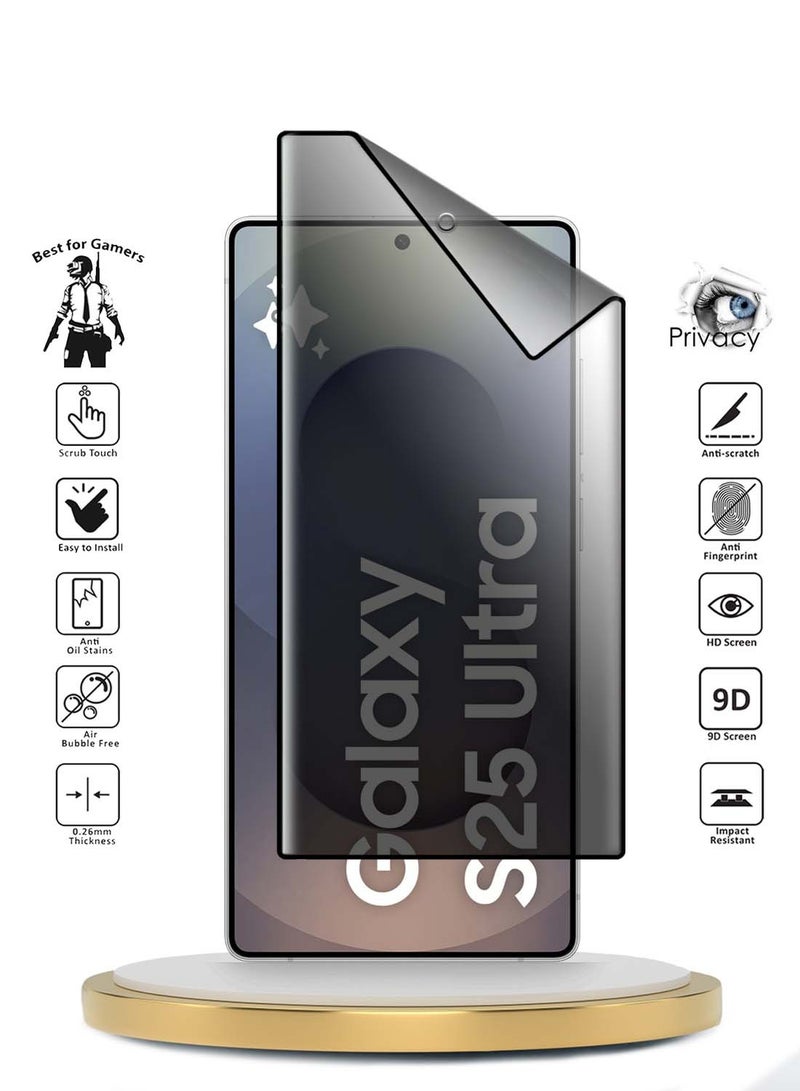 Wtech Samsung Galaxy S25 Ultra 2025 Premium Edge-Pro Nano Ceramic Privacy Full Glue Full Cover Matte Flexible Screen Protector (MSCNMN) - Clear/Black - Image 2